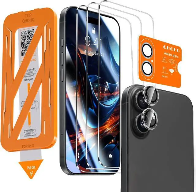 Main image of [1-Second Auto-Install] 3 Pack Screen Protector for iPhone 17 + 1 Set Camera Lens Protector 9H+ Shatterproof Tempered Glass [12FT Military Grade Protection] Anti-Fingerprint Case Friendly