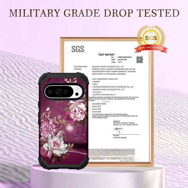 Alt view image 2 of 7 - for Google Pixel 10 Case Shockproof Heavy Duty Protection Hard Plastic+Silicone Rubber Bumper Hybrid Protective Case for Google Pixel 10/10 Pro 6.3 2025 - Royal Purple Flowers