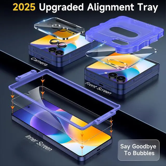 Alt view image 2 of 7 - EZ Alignment for  Galaxy Z Flip 7 Screen Protector [Strengthen Crease Test] 4Pcs Inner Soft EPU Film+2Pcs Front Display Tempered Glass+1 Set Camera lens Protector Anti Scratch