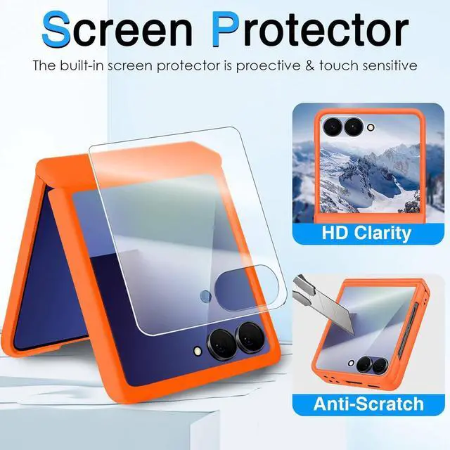 Alt view image 3 of 7 - for  Galaxy Z Flip 7 Case with Hinge Protection & Cover Screen Protector Non-Slip Texture Scratch Resistant Shockproof Rugged Slim Fit Phone Cover for Galaxy Z Flip 7 2025 Orange