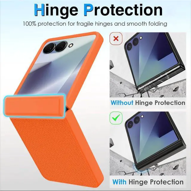 Alt view image 4 of 7 - for  Galaxy Z Flip 7 Case with Hinge Protection & Cover Screen Protector Non-Slip Texture Scratch Resistant Shockproof Rugged Slim Fit Phone Cover for Galaxy Z Flip 7 2025 Orange