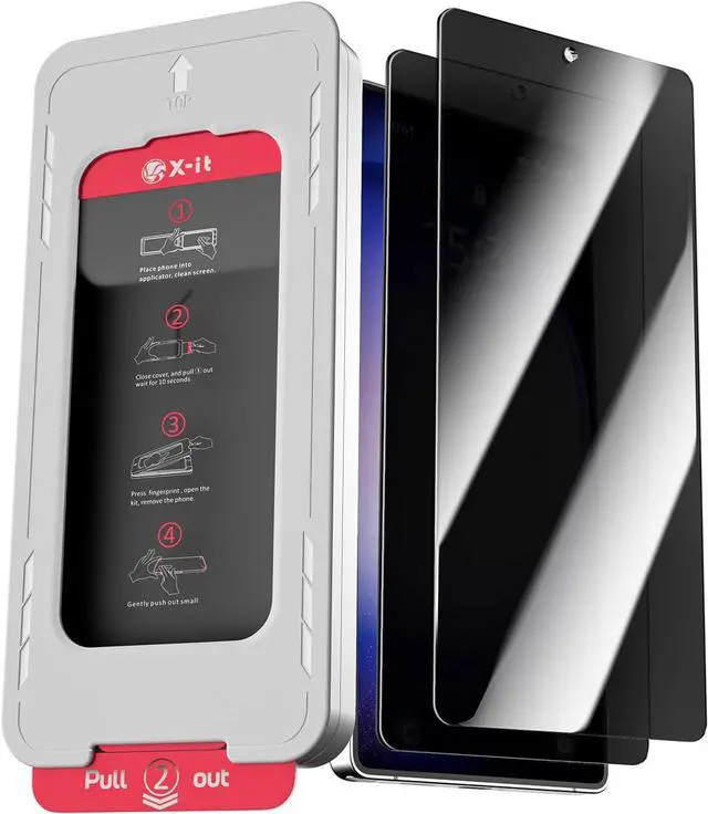 Main image of 2-pack privacy screen protector compatible with  Galaxy S25 100% fingerprint unlock 9H+ tempered glass automatic dust removal military-grade protection bubble-free