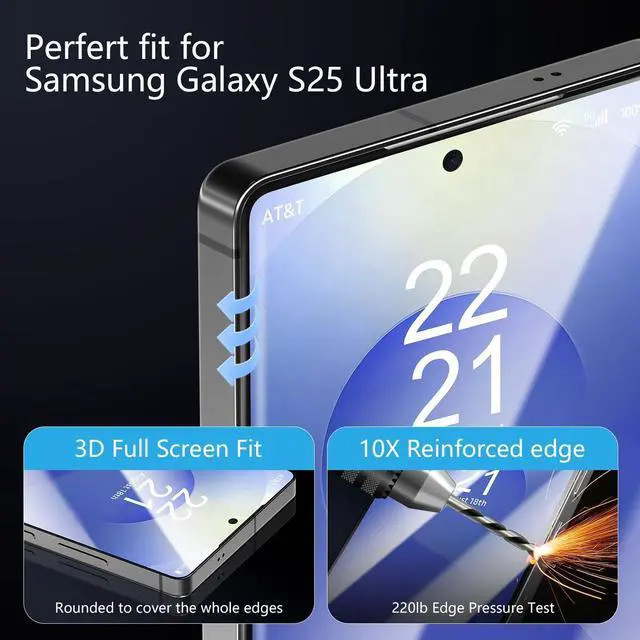 Alt view image 5 of 7 - 2-pack privacy screen protector compatible with  Galaxy S25 100% fingerprint unlock 9H+ tempered glass automatic dust removal military-grade protection bubble-free