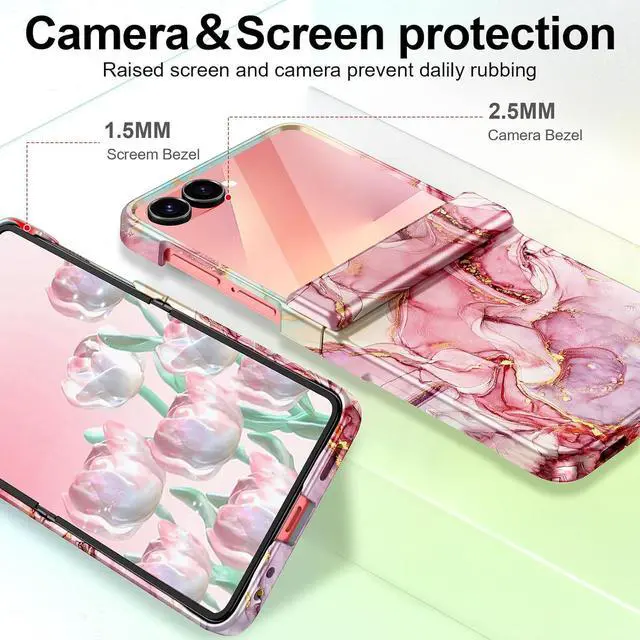 Alt view image 5 of 7 - for  Galaxy Z Flip 7 Case Built in Front Screen Protector Gold Glitter Marble Pattern Hard PC Slim Shockproof Full Body Drop Protective Case for Galaxy Z Flip 7 5G (2025) Rose Gold