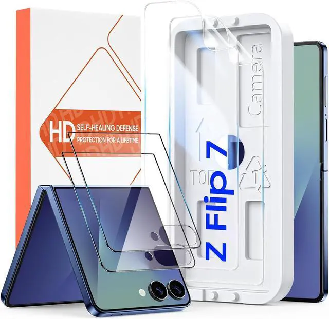 Main image of For Galaxy Z Flip 7 Screen Protectors [With Mounting Kit] 2 Pcs Inner Screen Protectors + 2 Pcs Front Tempered Glass Ultra HD No bubbles No CreasesNewbie Friendly