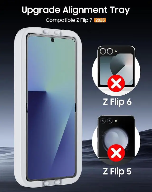 Alt view image 2 of 7 - For Galaxy Z Flip 7 Screen Protectors [With Mounting Kit] 2 Pcs Inner Screen Protectors + 2 Pcs Front Tempered Glass Ultra HD No bubbles No CreasesNewbie Friendly