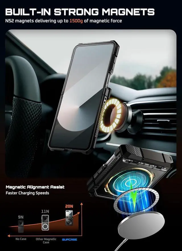 Alt view image 4 of 7 - for  Galaxy Z Flip 7 Case with Stand & Front Screen Protector (Unicorn Beetle Grip) [Support MagSafe] [Hinge Protection] Full Body Military-Grade Translucent Back Phone Cover Black