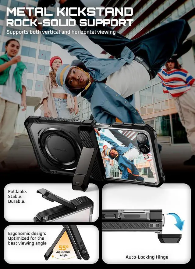 Alt view image 6 of 7 - for  Galaxy Z Flip 7 Case with Stand & Front Screen Protector (Unicorn Beetle Grip) [Support MagSafe] [Hinge Protection] Full Body Military-Grade Translucent Back Phone Cover Black