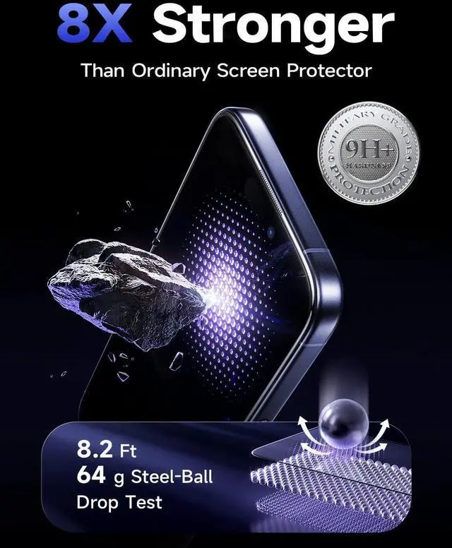 Alt view image 3 of 7 - 2 Pack [Top 9H+ Hardness] Glass for iPhone 17 Pro Max/iPhone 16 Pro Max Screen Protector Military Grade Shatterproof 8K HD Auto Dust-Elimination Bubble Free Tempered Glass with Ultra Fit Tray