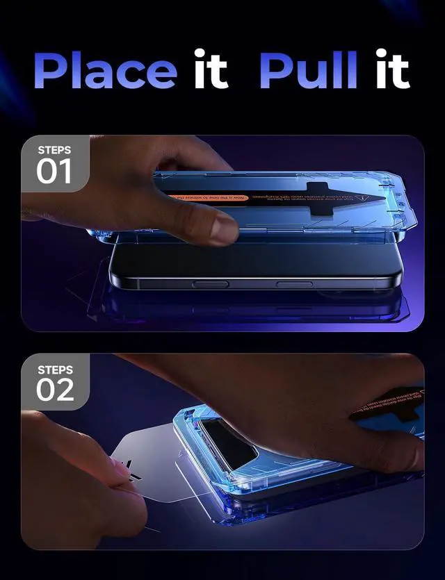 Alt view image 4 of 7 - 2 Pack [Top 9H+ Hardness] Glass for iPhone 17 Pro Max/iPhone 16 Pro Max Screen Protector Military Grade Shatterproof 8K HD Auto Dust-Elimination Bubble Free Tempered Glass with Ultra Fit Tray