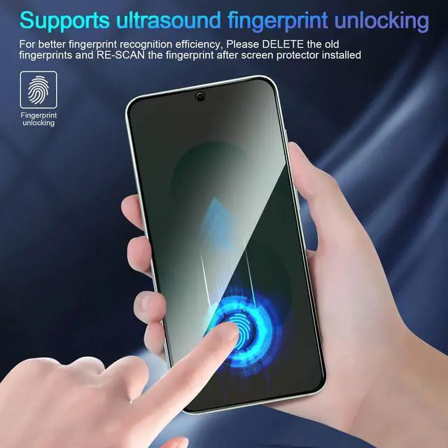 Alt view image 7 of 7 - 2 Pack Privacy Screen Protector for  Galaxy S25 Plus/Galaxy S25+ [Anti-Spy Tempered Glass][Fingerprint Unlock Support] Anti-Scratch Bubble-Free Easy Install 9H Protective Glass