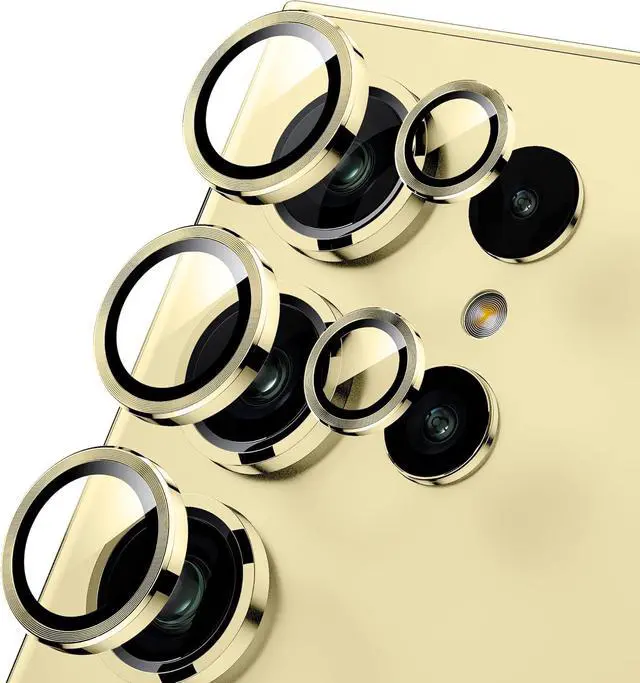 Main image of for  Galaxy S24 Ultra Camera Lens Protector Ultra Thin Scratch Resistant 9H Tempered Glass with Aluminum Metal Circle Camera Screen Protector Cover Accessories Yellow