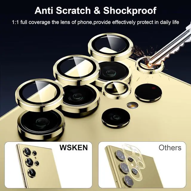 Alt view image 3 of 6 - for  Galaxy S24 Ultra Camera Lens Protector Ultra Thin Scratch Resistant 9H Tempered Glass with Aluminum Metal Circle Camera Screen Protector Cover Accessories Yellow