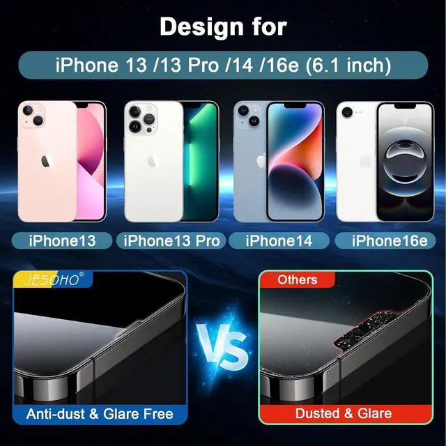 Alt view image 2 of 7 - Blue Light Screen Protector for iPhone 16e iPhone 13 iPhone 13 Pro & iPhone 14 (6.1inch) Eye Protection Tempered Glass Film Scratch-Resistant No Bubble with Easy Installation Kit 2 Pack