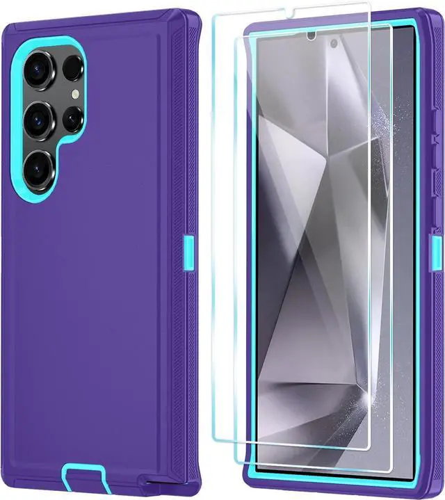 Main image of Compatible with  Galaxy S24 Ultra Case with HD Screen Protector Heavy Duty Shockproof & Dropproof 3-Layer Cover Phone Case PurpleSkyBlue
