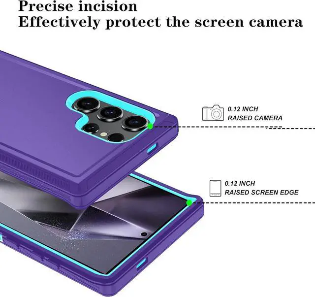 Alt view image 3 of 7 - Compatible with  Galaxy S24 Ultra Case with HD Screen Protector Heavy Duty Shockproof & Dropproof 3-Layer Cover Phone Case PurpleSkyBlue