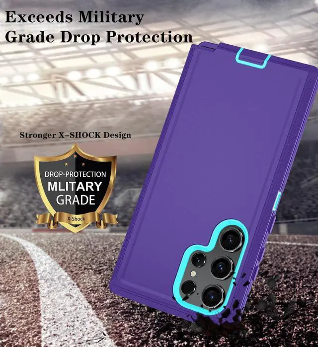 Alt view image 5 of 7 - Compatible with  Galaxy S24 Ultra Case with HD Screen Protector Heavy Duty Shockproof & Dropproof 3-Layer Cover Phone Case PurpleSkyBlue