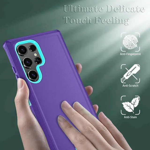 Alt view image 4 of 7 - Compatible with  Galaxy S24 Ultra Case with HD Screen Protector Heavy Duty Shockproof & Dropproof 3-Layer Cover Phone Case PurpleSkyBlue