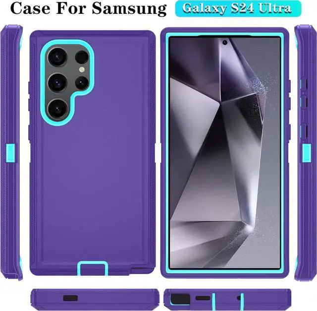Alt view image 7 of 7 - Compatible with  Galaxy S24 Ultra Case with HD Screen Protector Heavy Duty Shockproof & Dropproof 3-Layer Cover Phone Case PurpleSkyBlue