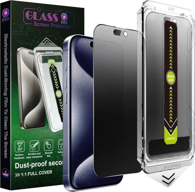 Main image of (2-Pack Matte Privacy Anti-Spy Screen Protector for iPhone 15 Pro (6.1-Inch) 9H Tempered Glass Anti-Glare Full Coverage Anti-Fingerprint Auto Dust Removal Bubble-Free