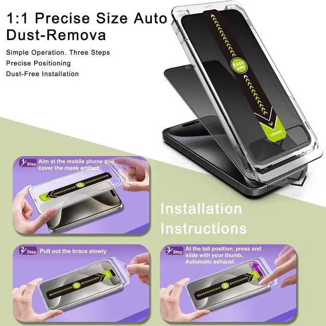 Alt view image 3 of 7 - (2-Pack Matte Privacy Anti-Spy Screen Protector for iPhone 15 Pro (6.1-Inch) 9H Tempered Glass Anti-Glare Full Coverage Anti-Fingerprint Auto Dust Removal Bubble-Free