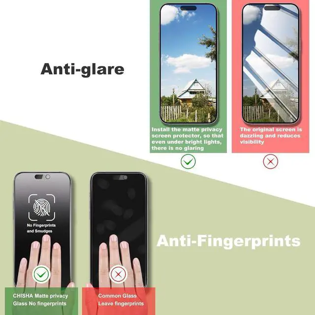 Alt view image 4 of 7 - (2-Pack Matte Privacy Anti-Spy Screen Protector for iPhone 15 Pro (6.1-Inch) 9H Tempered Glass Anti-Glare Full Coverage Anti-Fingerprint Auto Dust Removal Bubble-Free