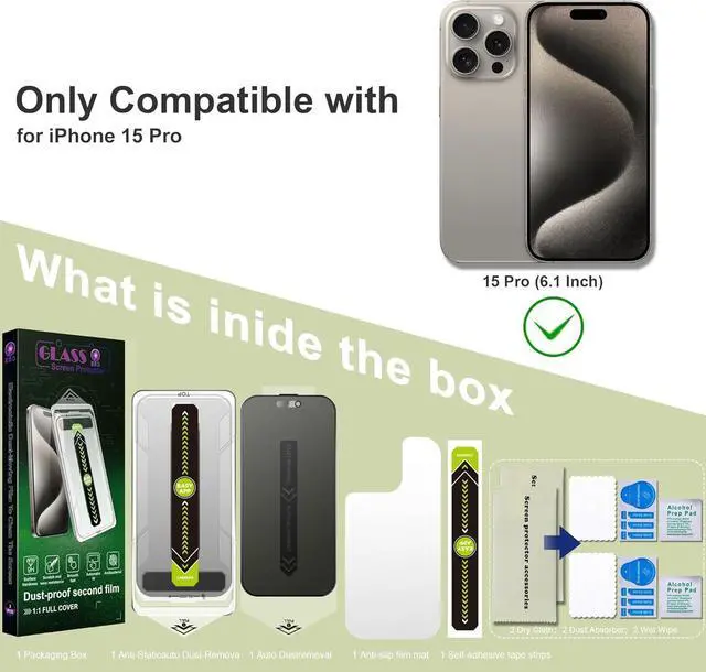 Alt view image 7 of 7 - (2-Pack Matte Privacy Anti-Spy Screen Protector for iPhone 15 Pro (6.1-Inch) 9H Tempered Glass Anti-Glare Full Coverage Anti-Fingerprint Auto Dust Removal Bubble-Free