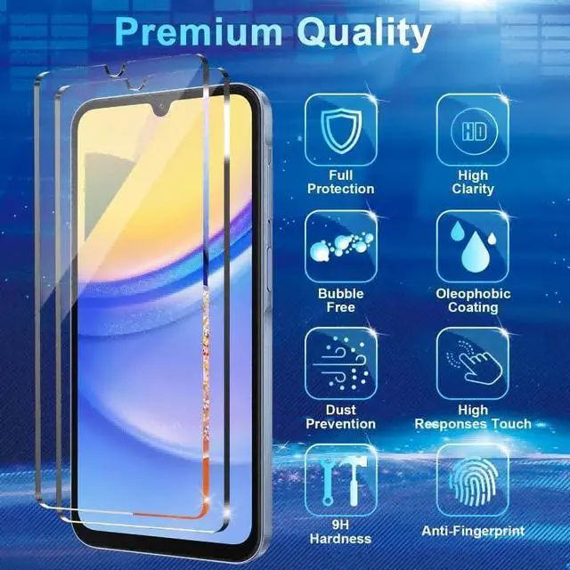 Alt view image 2 of 7 - [4+3 Pack Screen Protector Compatible with Galaxy A15 5G 4 Tempered Glass with 3 Camera Lens Protectors High Clarity Anti-Shatter Bubble Free