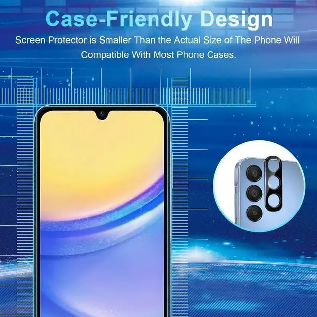 Alt view image 6 of 7 - [4+3 Pack Screen Protector Compatible with Galaxy A15 5G 4 Tempered Glass with 3 Camera Lens Protectors High Clarity Anti-Shatter Bubble Free