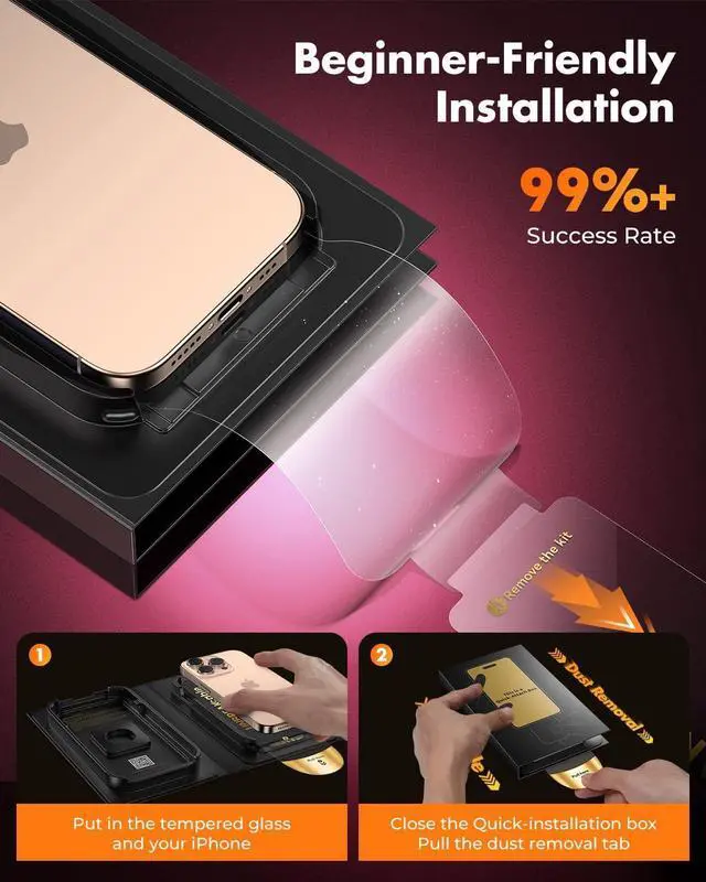 Alt view image 2 of 7 - for iPhone 16 Screen Protector [Quick-Installation Box] 3-Pack 9H+ Hardness Shatterproof Tempered Glass [99.99% HD Clear] [Case Friendly] [Bubble Free] for  16 6.1 inch