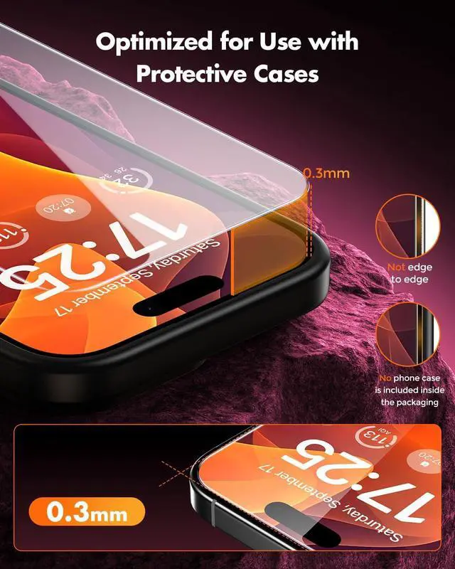 Alt view image 5 of 7 - for iPhone 16 Screen Protector [Quick-Installation Box] 3-Pack 9H+ Hardness Shatterproof Tempered Glass [99.99% HD Clear] [Case Friendly] [Bubble Free] for  16 6.1 inch