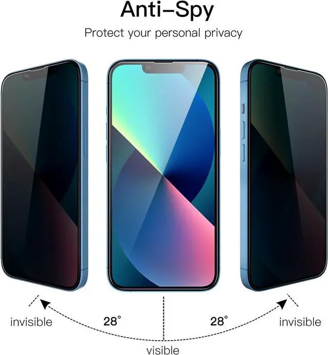 Alt view image 3 of 7 - Privacy Full Coverage Screen Protector for iPhone 16e 2025 iPhone 13/13 Pro 6.1-Inch Anti-Spy Tempered Glass Film Edge to Edge Protection Case-Friendly 2-Pack