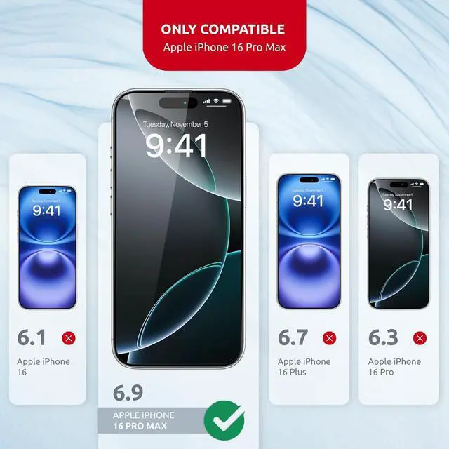 Alt view image 2 of 7 - Screen Protector for iPhone 16 Pro Max  MagicBox Tempered Glass Screen Protector iPhone 16 Pro Max (2 Pcs) Edge-to-Edge Protection with 2 Applicators 9H Hardness Oleophobic Coating