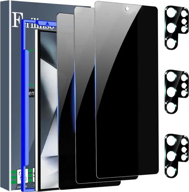 Main image of 3 Pack Privacy Screen Protector for  Galaxy S24 Ultra with 3 Pack Tempered Glass Camera Lens Protector Phone Case Friendly Accessories Protector de Pantalla for  S24 Ultra