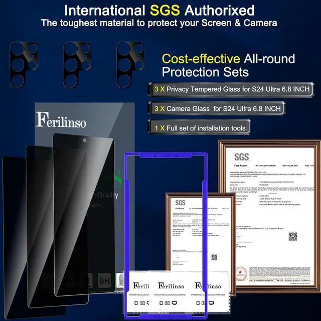 Alt view image 3 of 6 - 3 Pack Privacy Screen Protector for  Galaxy S24 Ultra with 3 Pack Tempered Glass Camera Lens Protector Phone Case Friendly Accessories Protector de Pantalla for  S24 Ultra