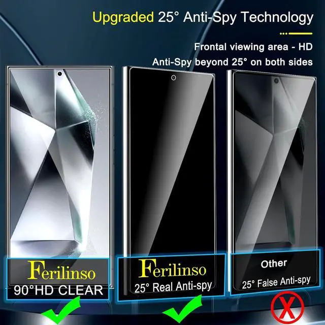 Alt view image 4 of 6 - 3 Pack Privacy Screen Protector for  Galaxy S24 Ultra with 3 Pack Tempered Glass Camera Lens Protector Phone Case Friendly Accessories Protector de Pantalla for  S24 Ultra