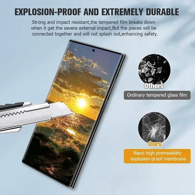 Alt view image 5 of 7 - [2+2 Pack] Galaxy S22 Ultra Screen Protector and Camera Lens Protector 9H Tempered Glass Scratch Resistant Ultrasonic Fingerprint Support Easy Installation Bubble Free 3D HD Clear Film 6.8 Inch