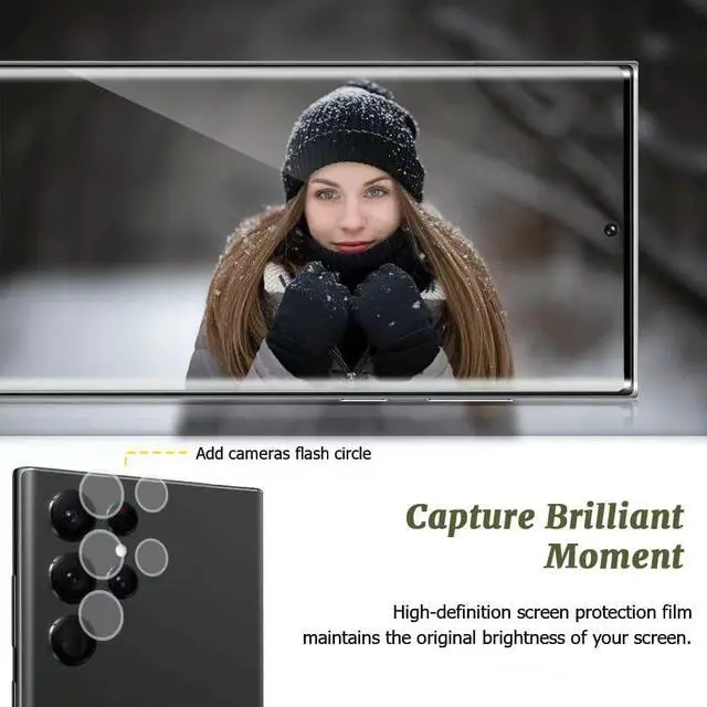 Alt view image 7 of 7 - [2+2 Pack] Galaxy S22 Ultra Screen Protector and Camera Lens Protector 9H Tempered Glass Scratch Resistant Ultrasonic Fingerprint Support Easy Installation Bubble Free 3D HD Clear Film 6.8 Inch