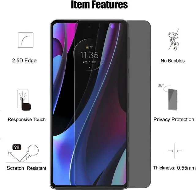 Alt view image 3 of 6 - (3 Pack) For Motorola Edge+ (2022) / Edge Plus/Edge Plus 5G UW (2022) / Edge 30 Pro Privacy Screen Protector Anti Spy Private Tempered Glass Anti Scratch
