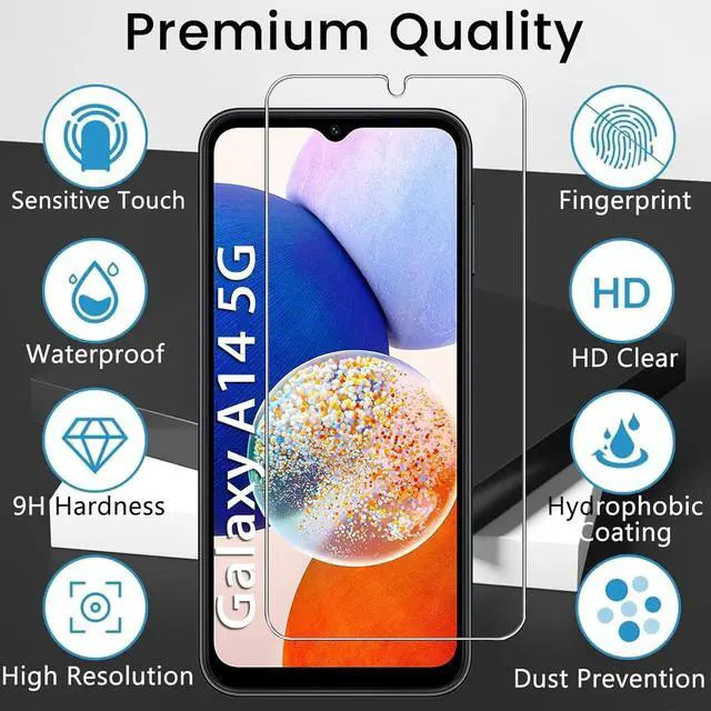 Alt view image 4 of 7 - 4 Pack Screen Protector for  Galaxy A14 5G with 4 Pack Camera Lens Protector Full Coverage Tempered Glass Film Anti-Fingerprint Case Friendly