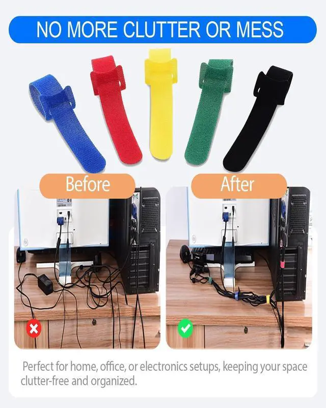 Alt view image 2 of 7 - 120PCS Cable Ties Reusable - 6 Inches Multi-Colour Adjustable Cord Straps Cord Organizer Multi-Purpose Reusable Hook and Loop Cable Organizer for Home Office Travel Garage and Gardening