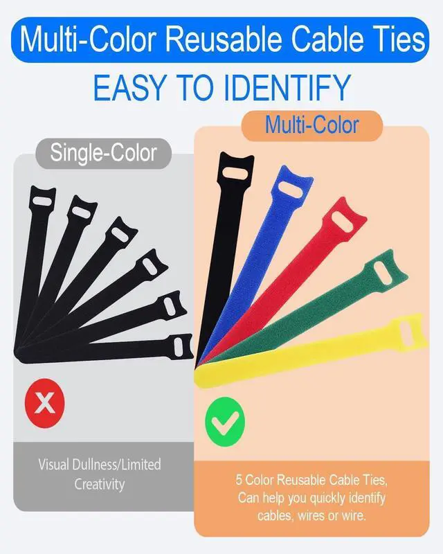 Alt view image 3 of 7 - 120PCS Cable Ties Reusable - 6 Inches Multi-Colour Adjustable Cord Straps Cord Organizer Multi-Purpose Reusable Hook and Loop Cable Organizer for Home Office Travel Garage and Gardening