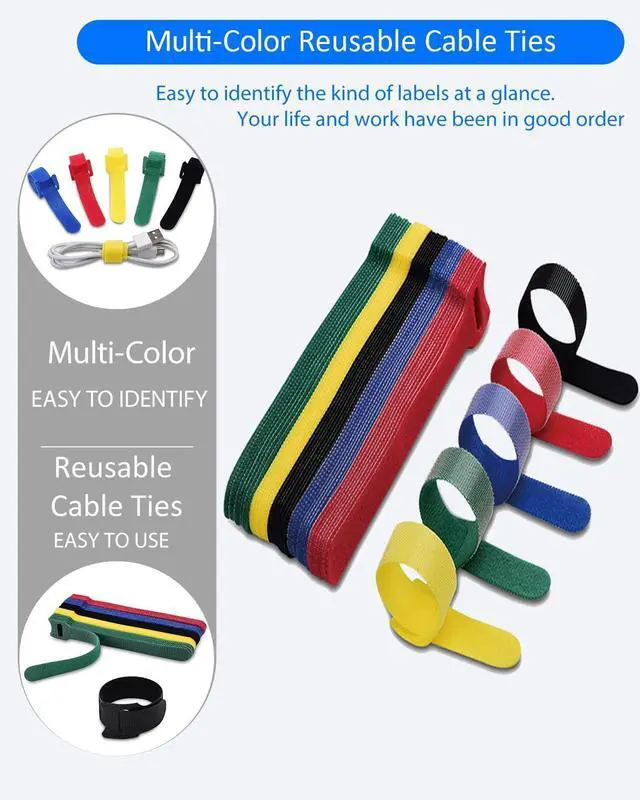 Alt view image 5 of 7 - 120PCS Cable Ties Reusable - 6 Inches Multi-Colour Adjustable Cord Straps Cord Organizer Multi-Purpose Reusable Hook and Loop Cable Organizer for Home Office Travel Garage and Gardening