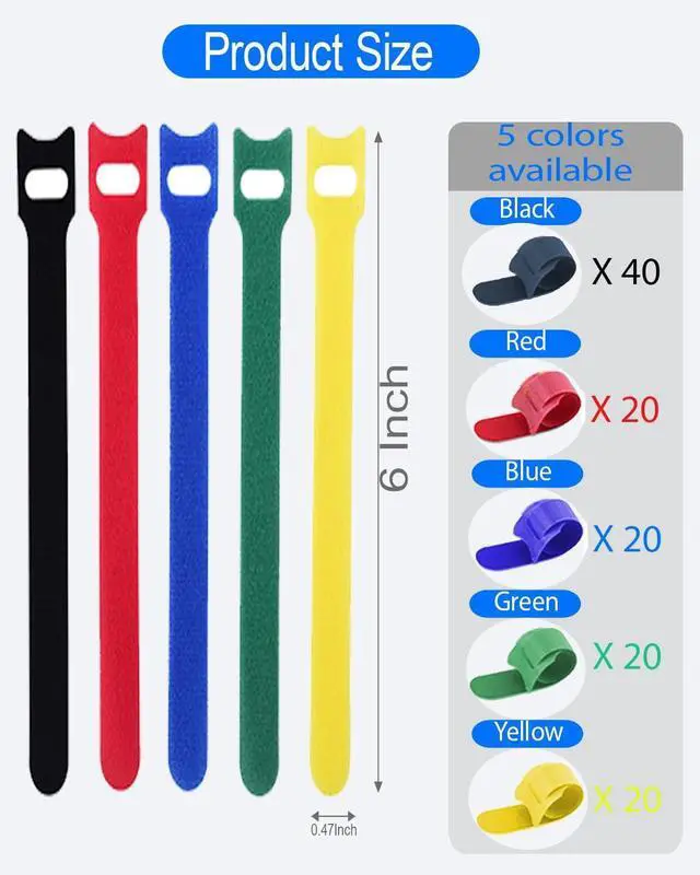 Alt view image 6 of 7 - 120PCS Cable Ties Reusable - 6 Inches Multi-Colour Adjustable Cord Straps Cord Organizer Multi-Purpose Reusable Hook and Loop Cable Organizer for Home Office Travel Garage and Gardening