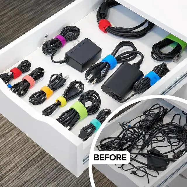 Alt view image 2 of 7 - Self-Gripping Cable Ties by Multi-Color 40 Pack (5 Inch and 8 Inch Straps)  Reusable Hook and Loop Cord Keeper Cable Wrappers for Cord Management and Home Office Desk Organization