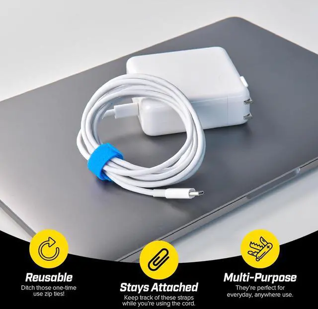 Alt view image 3 of 7 - Self-Gripping Cable Ties by Multi-Color 40 Pack (5 Inch and 8 Inch Straps)  Reusable Hook and Loop Cord Keeper Cable Wrappers for Cord Management and Home Office Desk Organization