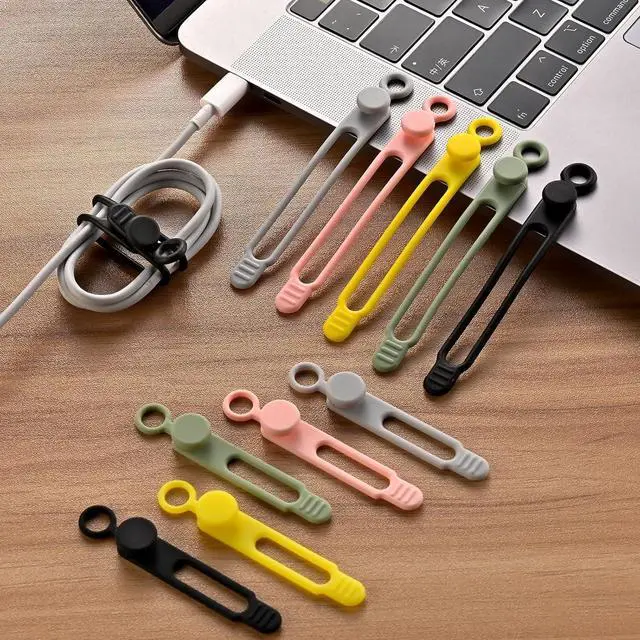 Alt view image 2 of 6 - 10Pcs Reusable Silicone Cable Ties  Adjustable Cord Organizer with Locking Buckle Elastic Cable Straps for Earphones Chargers PC Wires  Colorful Wire Wraps for Home Office Travel
