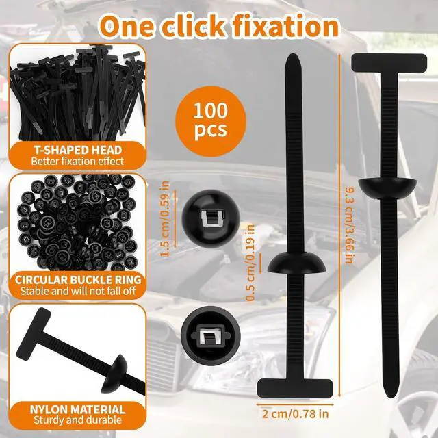 Alt view image 2 of 6 - 100PCS Nylon Universal Cable Tie Buckle - Multifunctional Nylon Zip Ties With Pin & Button Design - Plastic Cable Ties Tool - Fasteners Car Body UV Resistant Zipties for Car Daily Repair Bumper Clips