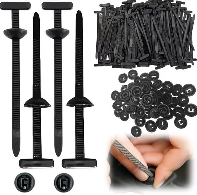 Main image of 100PCS Nylon Universal Cable Tie Buckle - Multifunctional Nylon Zip Ties With Pin & Button Design - Plastic Cable Ties Tool - Fasteners Car Body UV Resistant Zipties for Car Daily Repair Bumper Clips