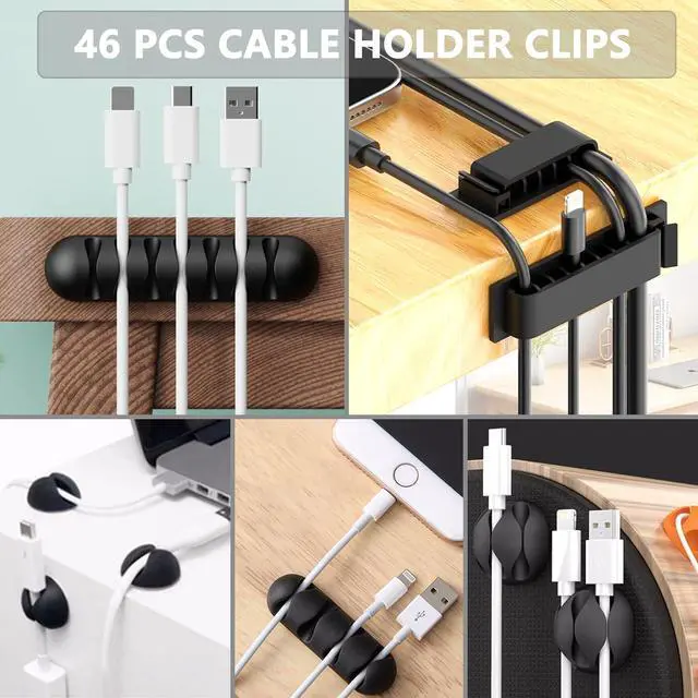 Alt view image 2 of 7 - 300PCS Cable Management Kit 4 Cable Sleeve 35 Cable Clips with 11Cord Holders 20 Roll Cable Organizer Straps and 200 Fastening Cable Ties 20 Cable Zip Tie Mounts for Computer TV Under Desk